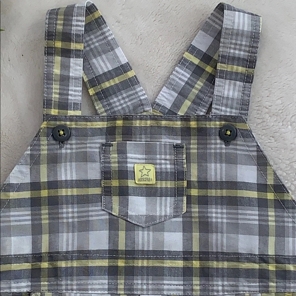 Absorba Gray & Yellow Shortalls 24M Baby Boy EUC